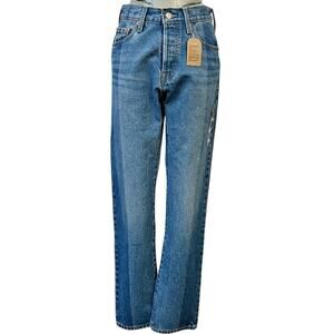 NWT Levis Medium Wash Laser Craft High Rise Two Toned 501 Straight Jeans Size 25